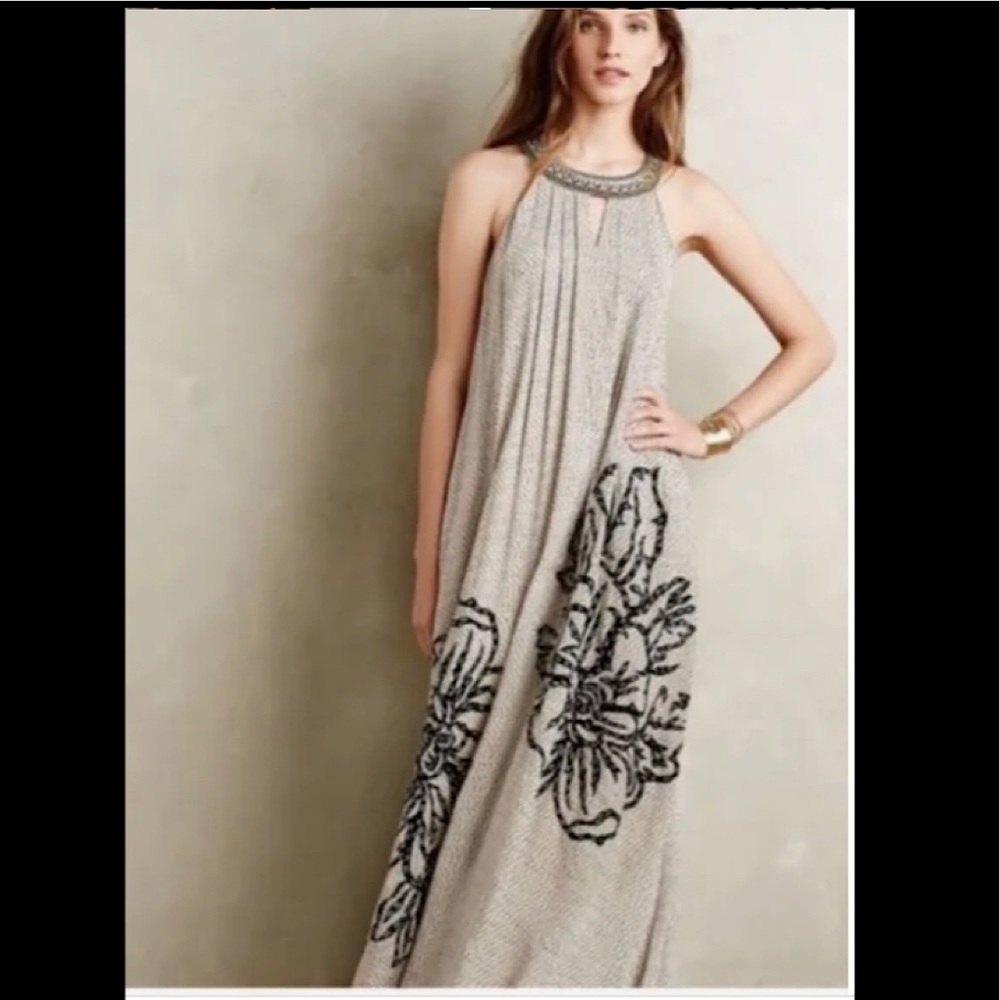 Anthropologie maxi dress with beaded neckline, M